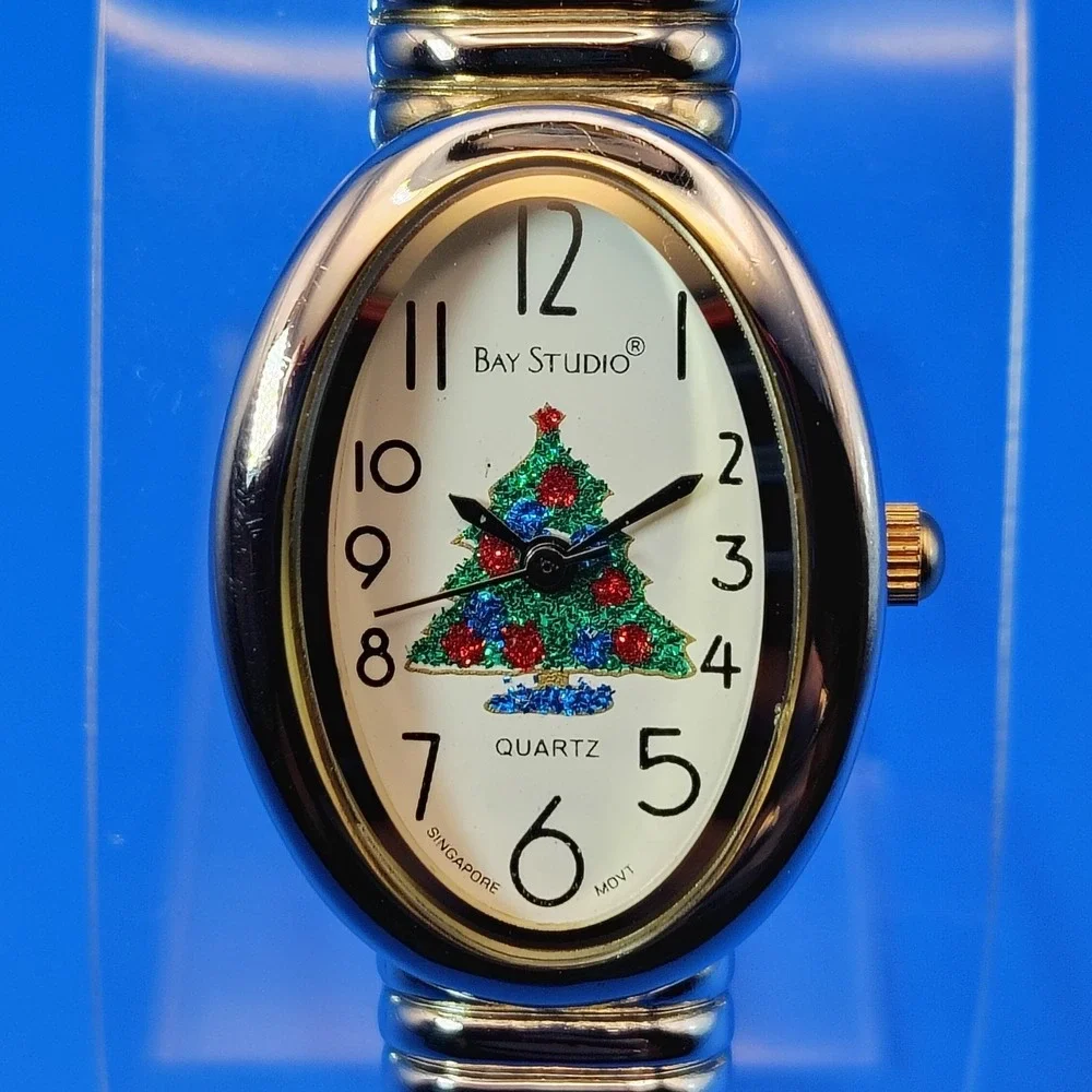 Vintage 1997 Bay Studio Christmas Tree Bangle 39mm Women's Quartz Watch Restored